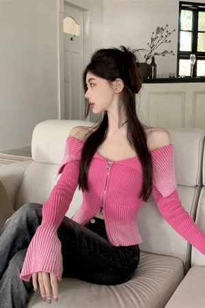 Stylish Work Outfits, Outfit Summer Ideas Y2K Off Shoulder Cardigan