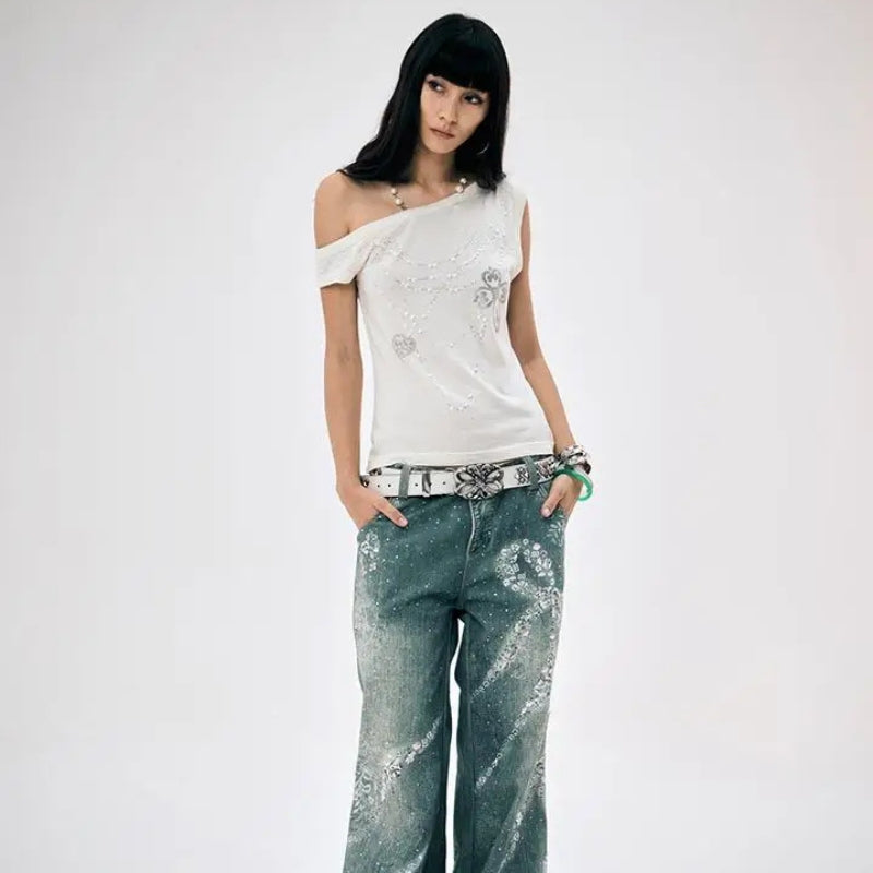 Stylish Work Outfits, Outfit Summer Ideas Y2K One Shoulder Top Stylish Work Outfits, Outfit Summer Ideas Y2K One Shoulder Top