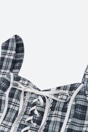 Stylish Work Outfits, Outfit Summer Ideas Y2K Plaid Lace Up Top