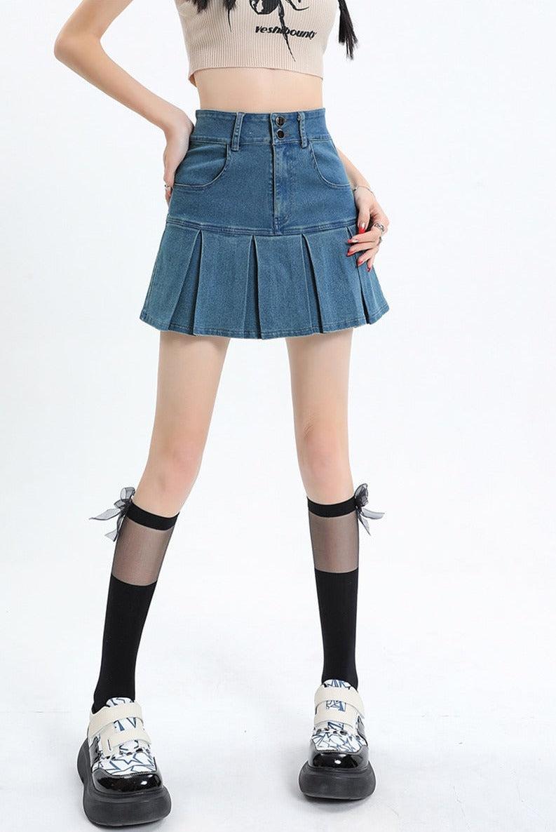 Stylish Work Outfits, Outfit Summer Ideas Y2K Pleated Jean Mini Skort Stylish Work Outfits, Outfit Summer Ideas Y2K Pleated Jean Mini Skort