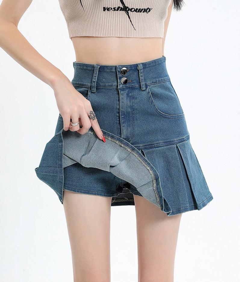 Stylish Work Outfits, Outfit Summer Ideas Y2K Pleated Jean Mini Skort Stylish Work Outfits, Outfit Summer Ideas Y2K Pleated Jean Mini Skort