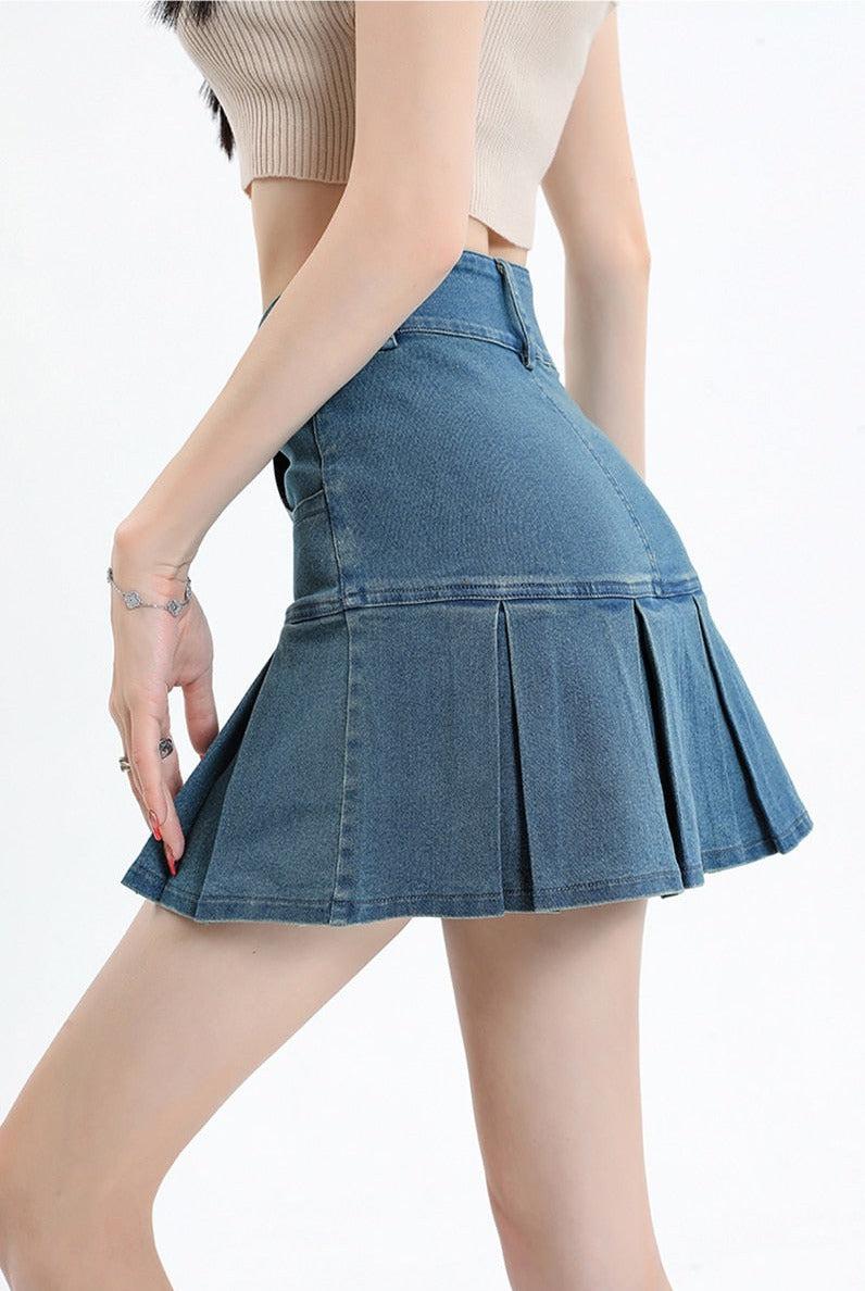 Stylish Work Outfits, Outfit Summer Ideas Y2K Pleated Jean Mini Skort Stylish Work Outfits, Outfit Summer Ideas Y2K Pleated Jean Mini Skort