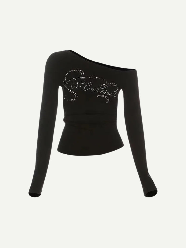 Stylish Work Outfits, Outfit Summer Ideas Y2K Rhinestone One Shoulder Top Stylish Work Outfits, Outfit Summer Ideas Y2K Rhinestone One Shoulder Top