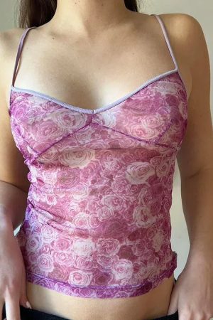 Stylish Work Outfits, Outfit Summer Ideas Y2K Rose Mesh Top