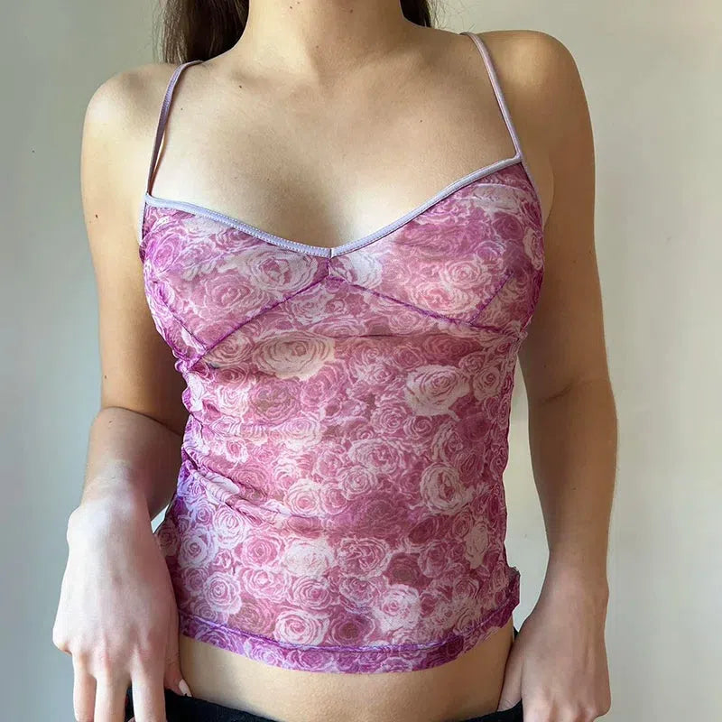 Stylish Work Outfits, Outfit Summer Ideas Y2K Rose Mesh Top