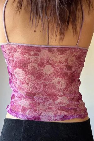 Stylish Work Outfits, Outfit Summer Ideas Y2K Rose Mesh Top