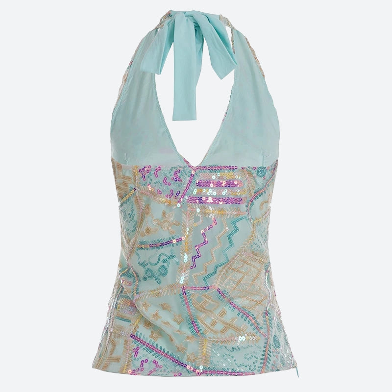 Stylish Work Outfits, Outfit Summer Ideas Y2K Sequined Halter Top Stylish Work Outfits, Outfit Summer Ideas Y2K Sequined Halter Top