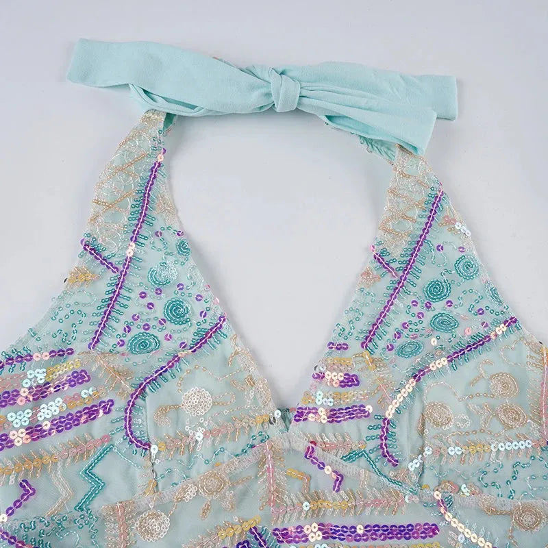 Stylish Work Outfits, Outfit Summer Ideas Y2K Sequined Halter Top Stylish Work Outfits, Outfit Summer Ideas Y2K Sequined Halter Top