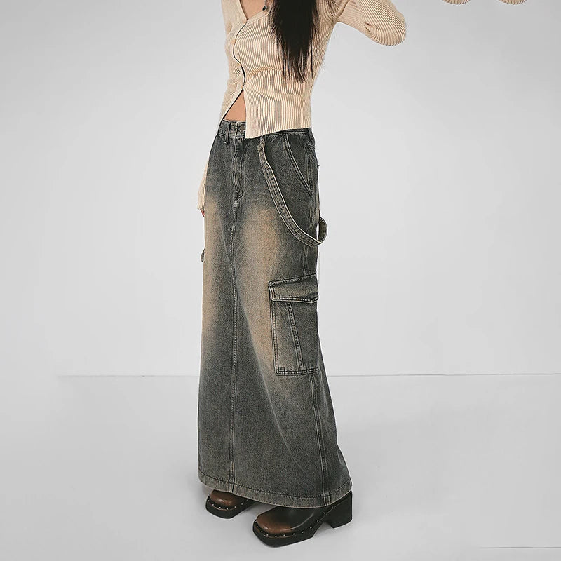 Stylish Work Outfits, Outfit Summer Ideas Y2K Side Strap Cargo Maxi Skirt