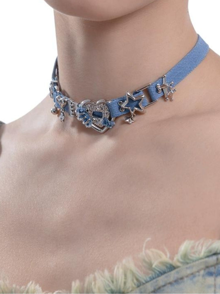 Stylish Work Outfits, Outfit Summer Ideas Y2K Sparkle Denim Choker Necklace