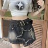 Stylish Work Outfits, Outfit Summer Ideas Y2K Star Asymmetric Denim Mini Skirt
