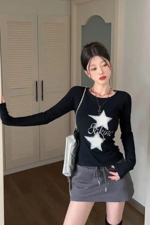 Stylish Work Outfits, Outfit Summer Ideas Y2K Star Basic Top