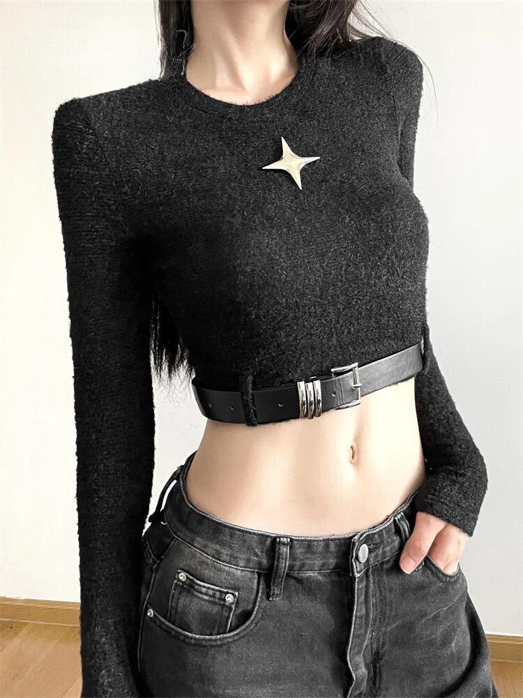 Stylish Work Outfits, Outfit Summer Ideas Y2K Star Belted Crop Top Stylish Work Outfits, Outfit Summer Ideas Y2K Star Belted Crop Top