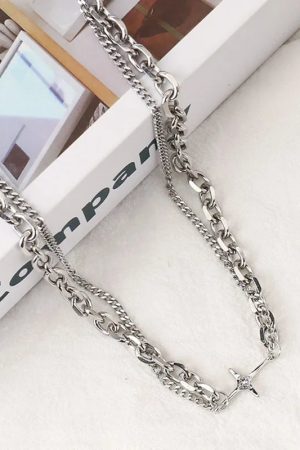 Stylish Work Outfits, Outfit Summer Ideas Y2K Star Double Chain Necklace