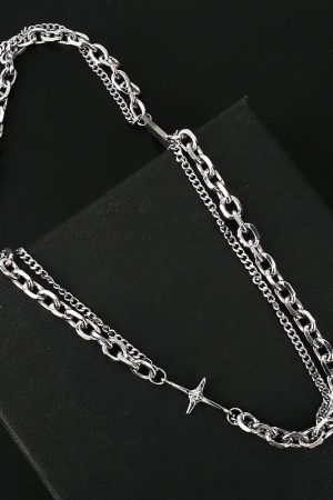 Stylish Work Outfits, Outfit Summer Ideas Y2K Star Double Chain Necklace
