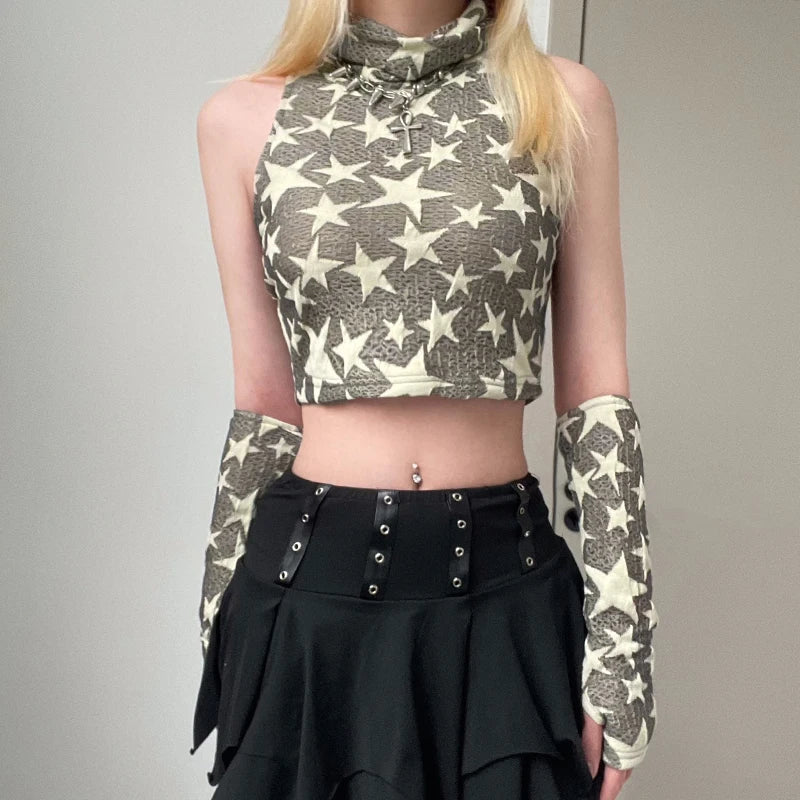 Stylish Work Outfits, Outfit Summer Ideas Y2K Star Embroidered Crop Top