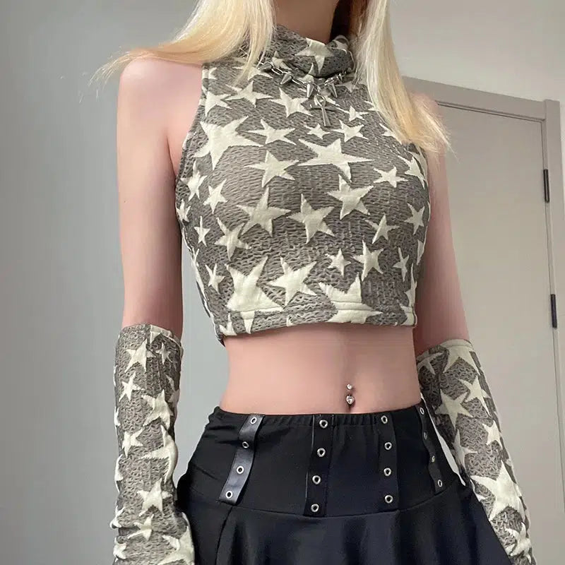 Stylish Work Outfits, Outfit Summer Ideas Y2K Star Embroidered Crop Top