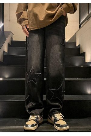 Stylish Work Outfits, Outfit Summer Ideas Y2K Star Embroidered Jeans