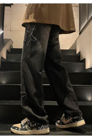 Stylish Work Outfits, Outfit Summer Ideas Y2K Star Embroidered Jeans