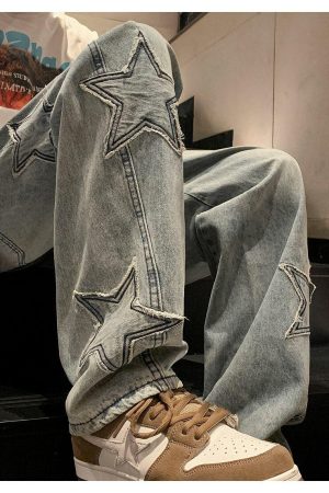 Stylish Work Outfits, Outfit Summer Ideas Y2K Star Embroidered Jeans