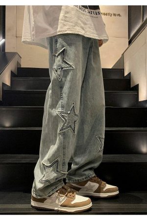 Stylish Work Outfits, Outfit Summer Ideas Y2K Star Embroidered Jeans