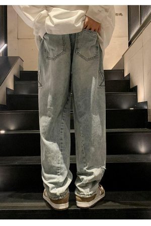 Stylish Work Outfits, Outfit Summer Ideas Y2K Star Embroidered Jeans