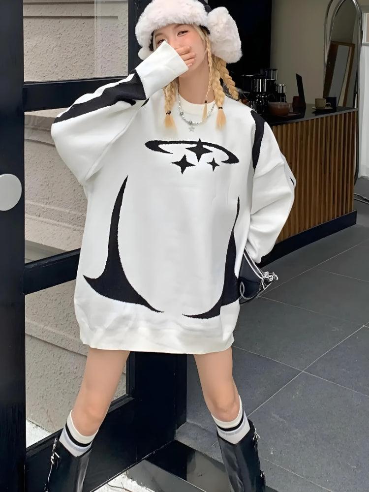 Stylish Work Outfits, Outfit Summer Ideas Y2K Star Futuristic Knitted Sweater