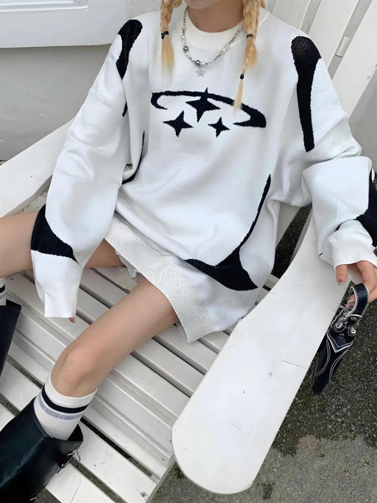 Stylish Work Outfits, Outfit Summer Ideas Y2K Star Futuristic Knitted Sweater Stylish Work Outfits, Outfit Summer Ideas Y2K Star Futuristic Knitted Sweater