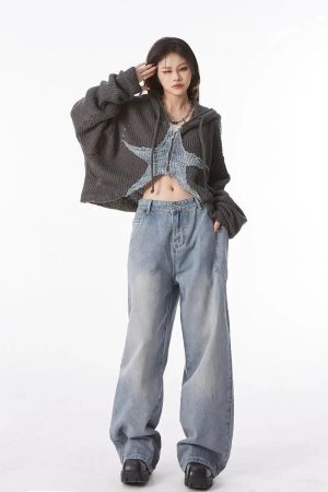 Stylish Work Outfits, Outfit Summer Ideas Y2K Star Hooded Cardigan