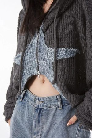 Stylish Work Outfits, Outfit Summer Ideas Y2K Star Hooded Cardigan