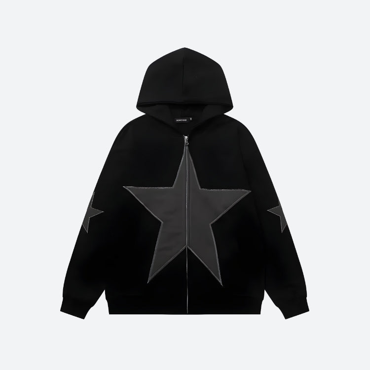 Stylish Work Outfits, Outfit Summer Ideas Y2K Star Patch Zip-Up Hoodie