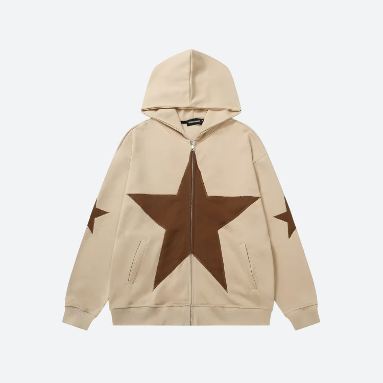 Stylish Work Outfits, Outfit Summer Ideas Y2K Star Patch Zip-Up Hoodie Stylish Work Outfits, Outfit Summer Ideas Y2K Star Patch Zip-Up Hoodie