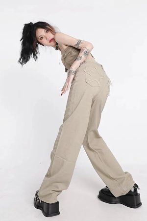 Stylish Work Outfits, Outfit Summer Ideas Y2K Star Pockets High Waist Jeans