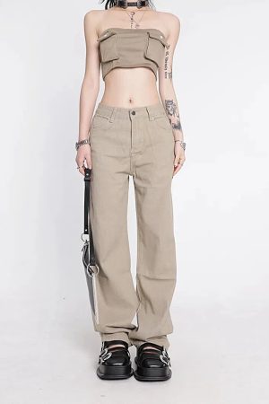 Stylish Work Outfits, Outfit Summer Ideas Y2K Star Pockets High Waist Jeans