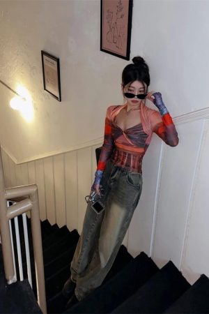 Stylish Work Outfits, Outfit Summer Ideas Y2K Sunset Mesh Top