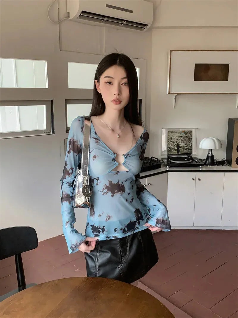Stylish Work Outfits, Outfit Summer Ideas Y2K Tie Dye Sheer Tee