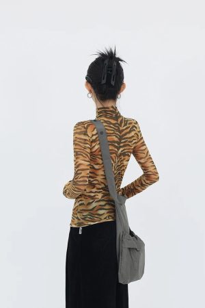 Stylish Work Outfits, Outfit Summer Ideas Y2K Tiger Mesh Top