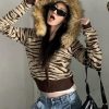 Stylish Work Outfits, Outfit Summer Ideas Y2K Zebra Hooded Cardigan