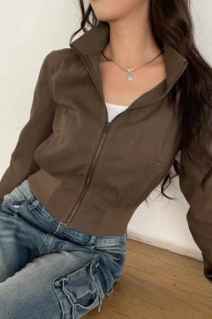 Stylish Work Outfits, Outfit Summer Ideas Y2K Zip-Up Jacket