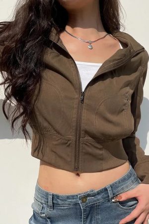 Stylish Work Outfits, Outfit Summer Ideas Y2K Zip-Up Jacket