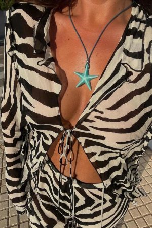 Stylish Work Outfits, Outfit Summer Ideas Zebra Tie Up Blouse & Pants Two Piece Set