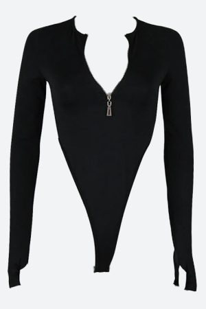 Stylish Work Outfits, Outfit Summer Ideas Zip Up High Leg Bodysuit