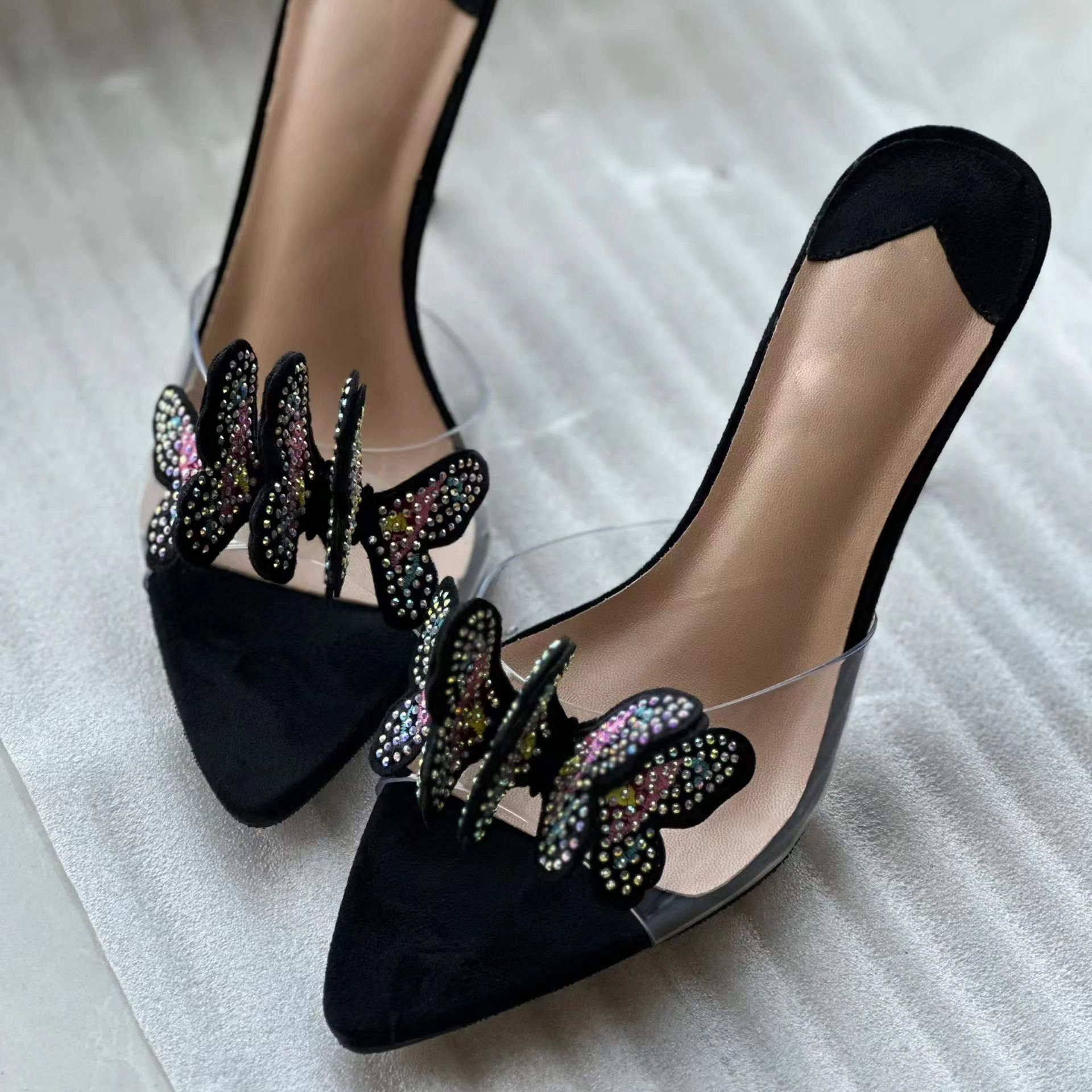 Summer 2025 Butterfly Rhinestone Sandals for Women - Transparent One-Strap Thin Heel Fairy High Heeled Slippers Summer 2025 Butterfly Rhinestone Sandals for Women - Transparent One-Strap Thin Heel Fairy High Heeled Slippers