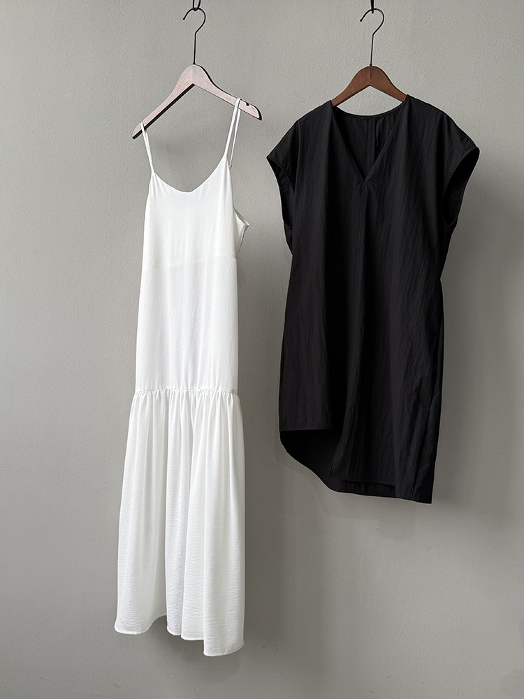 Summer 2025 Irregular V-Neck Top and Camisole Dress Set for Women - Youthful, Fashionable Two-Piece Outfit Summer 2025 Irregular V-Neck Top and Camisole Dress Set for Women - Youthful, Fashionable Two-Piece Outfit