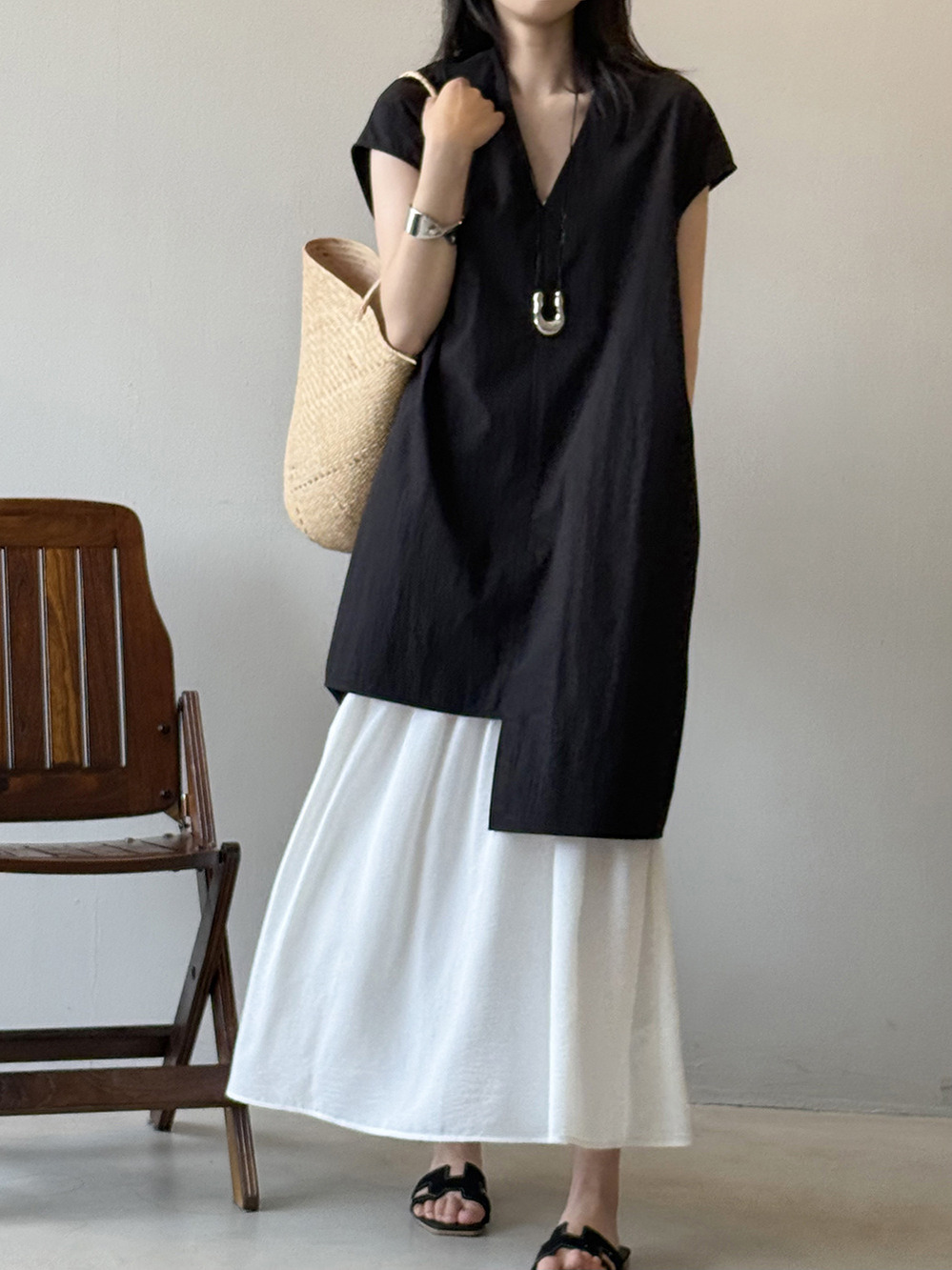 Summer 2025 Irregular V-Neck Top and Camisole Dress Set for Women - Youthful, Fashionable Two-Piece Outfit