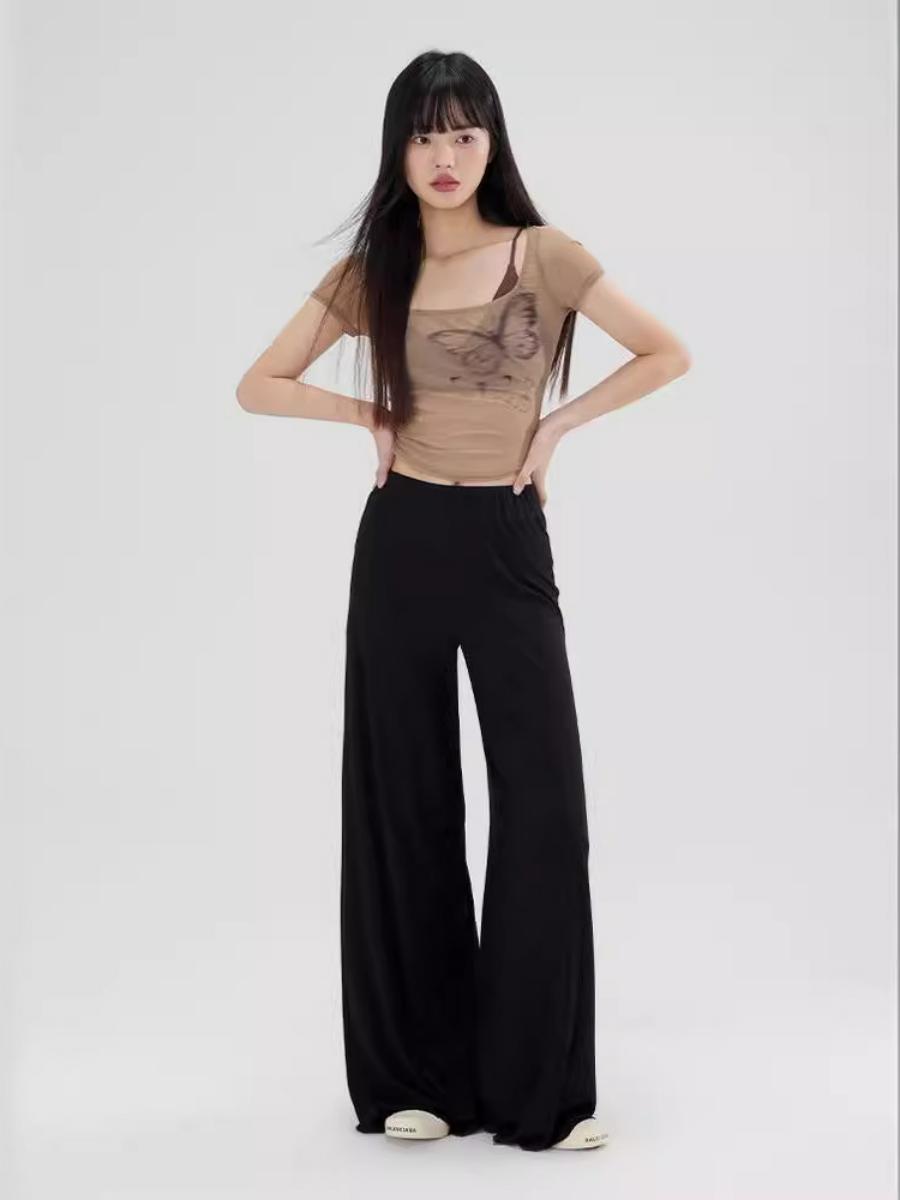 Summer Butterfly Print Mesh Camisole and Short-Sleeve T-Shirt Women's Two-Piece Set - Trendy Niche Style for Y2K Fashion Summer Butterfly Print Mesh Camisole and Short-Sleeve T-Shirt Women's Two-Piece Set - Trendy Niche Style for Y2K Fashion