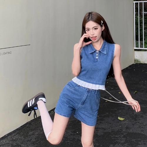 Summer Denim Vest Top and Wide-Leg Shorts Set - Fresh and Youthful Outfit for Effortless Style Summer Denim Vest Top and Wide-Leg Shorts Set - Fresh and Youthful Outfit for Effortless Style
