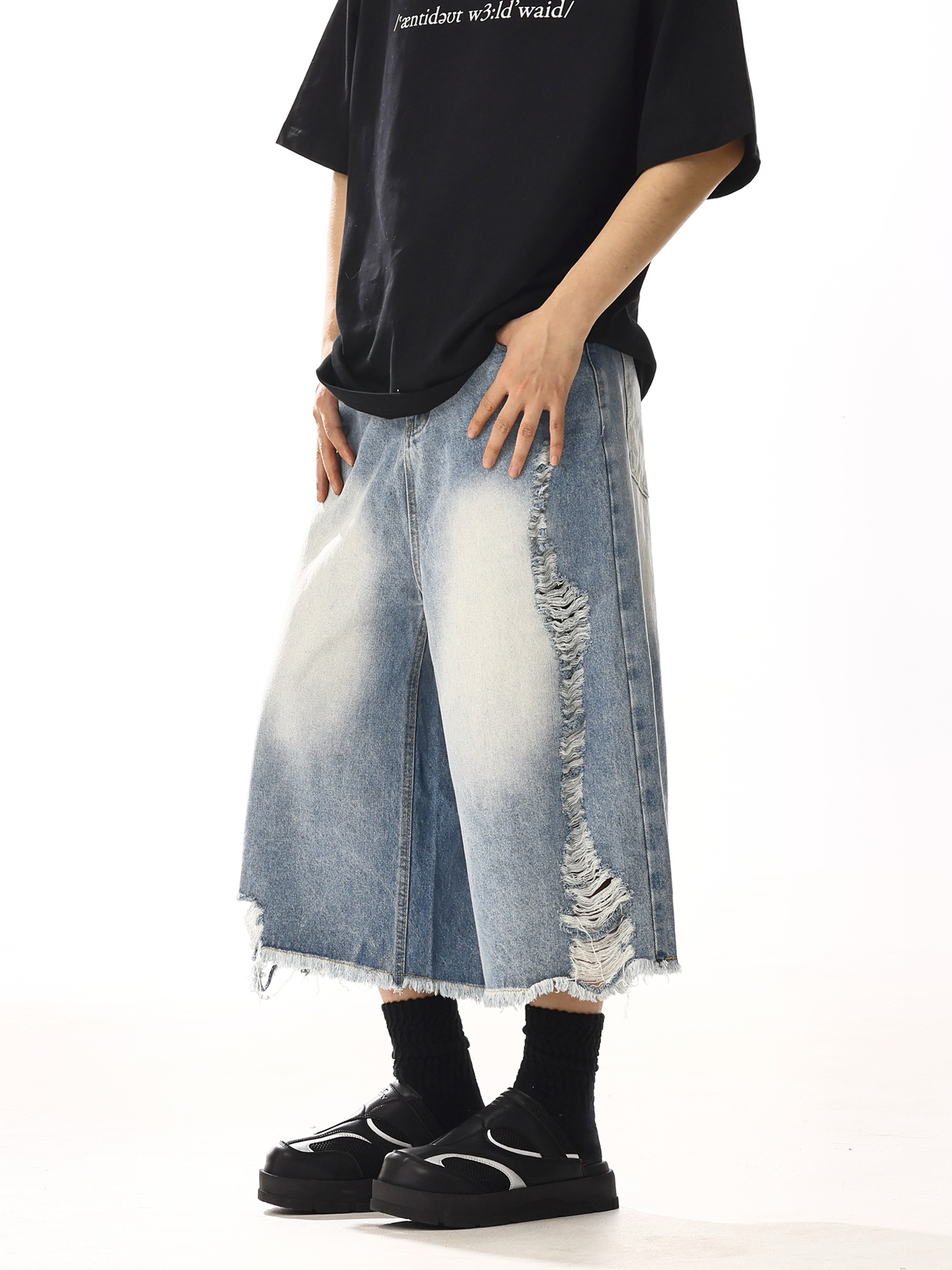 Summer Distressed Frayed Denim Shorts, Unisex Loose Casual Straight-Leg 90s Style Eight-Point Pants Summer Distressed Frayed Denim Shorts, Unisex Loose Casual Straight-Leg 90s Style Eight-Point Pants