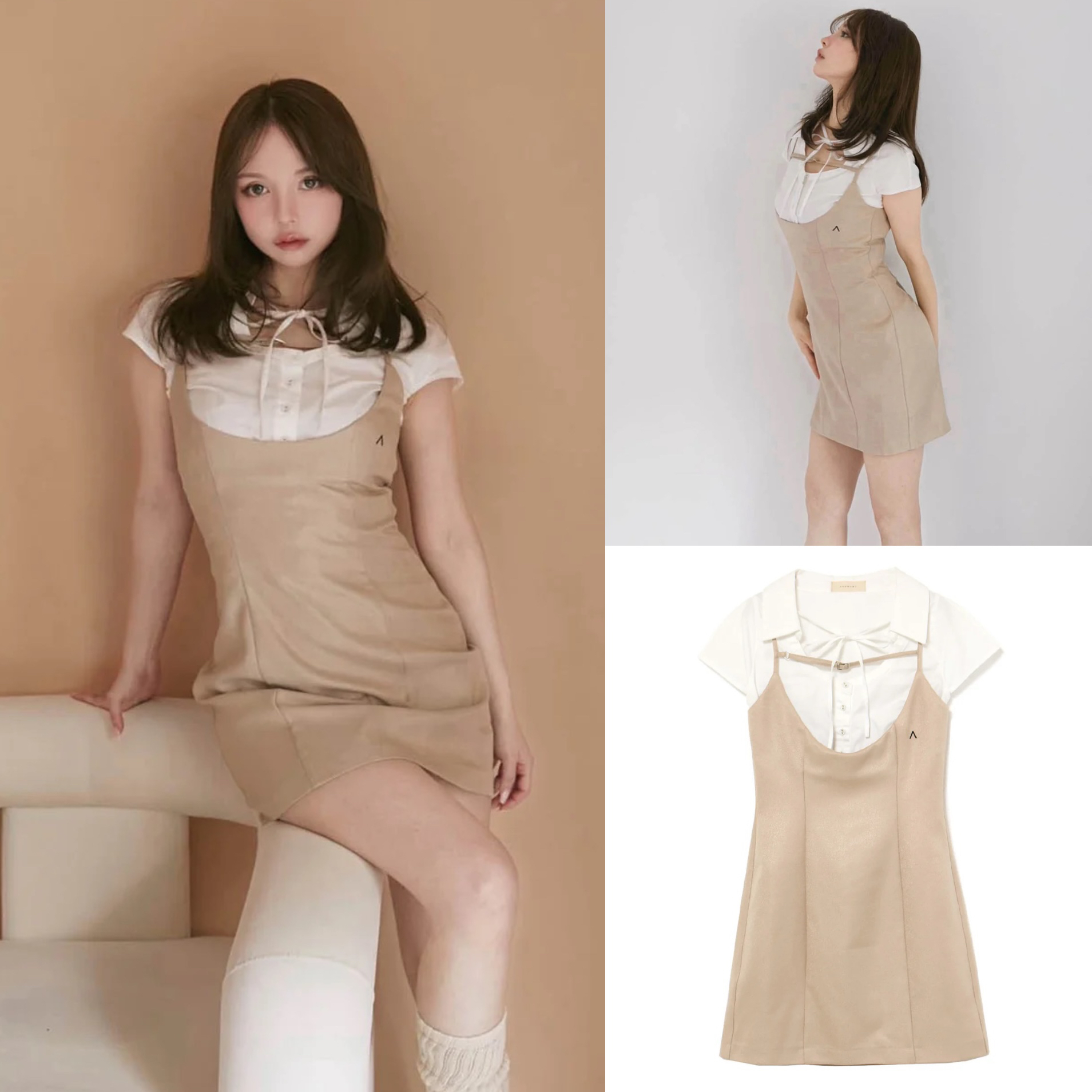 Summer Japanese College Style Slim Fit Short Sleeve Suspender Dress - Trendy Mini Skirt for a Chic Look
