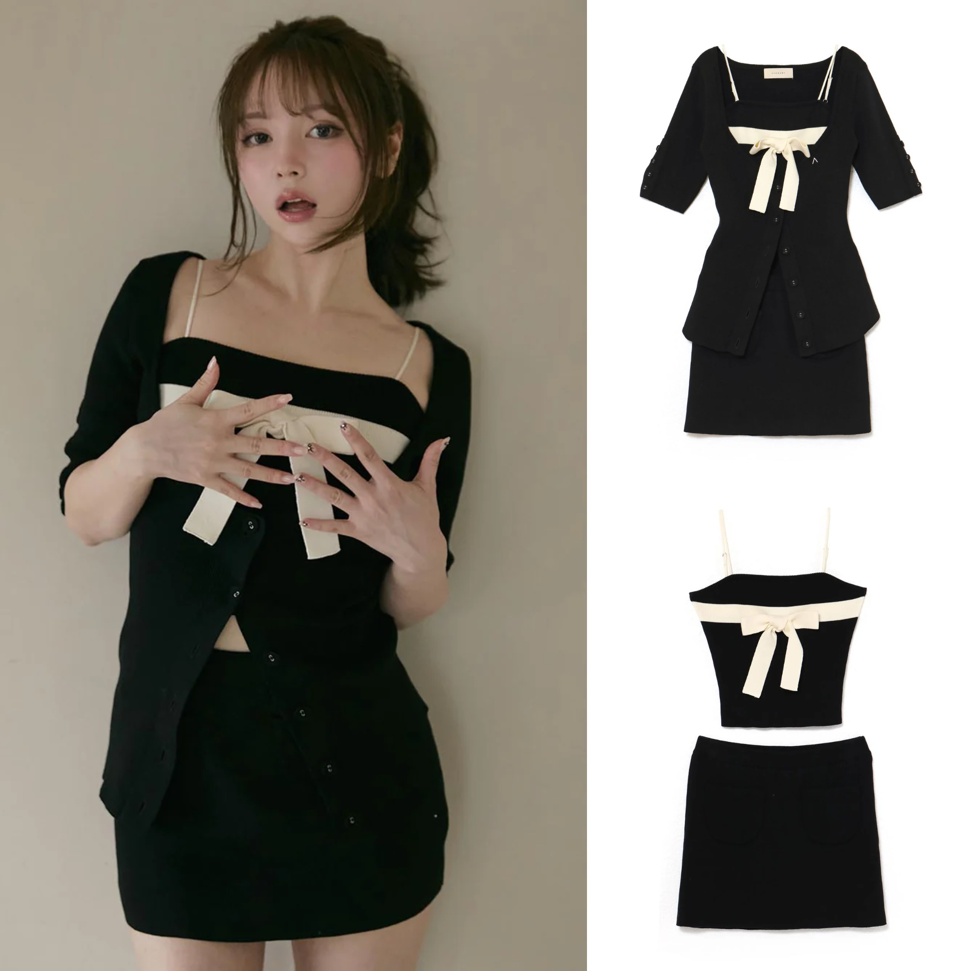 Summer Japanese Sweet Waist-Cinching Knitted Cardigan & Bodycon Skirt Set - Trendy Matching Outfit for Y2K & Korean Style Fashion